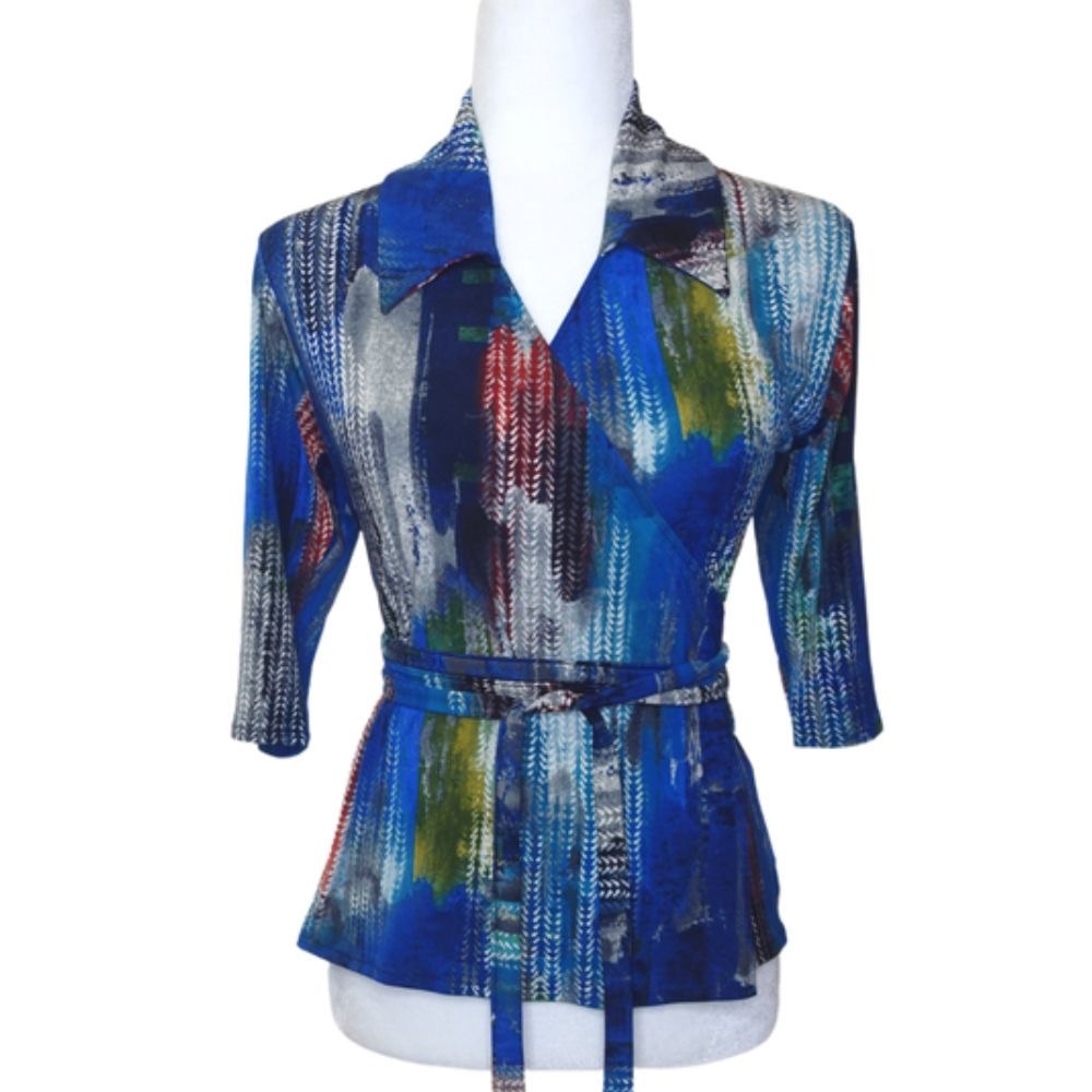 Cobalt Abstract Print Wrap Top S-M